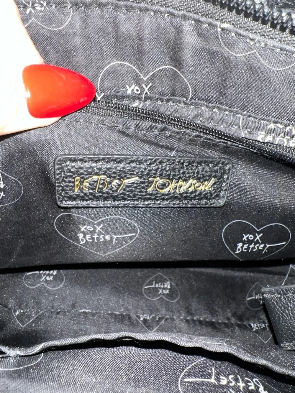 Betsey Johnson Black Satchel with Red Lip and Gold Accents